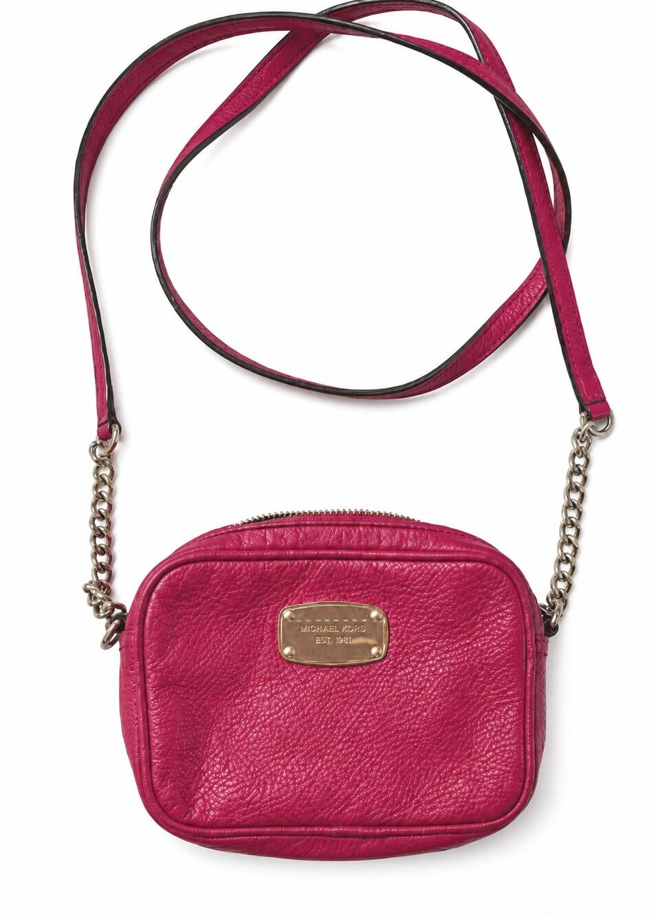 Michael Kors Small Crossbody Bag Berry Red Pebbled Leather Chain Strap